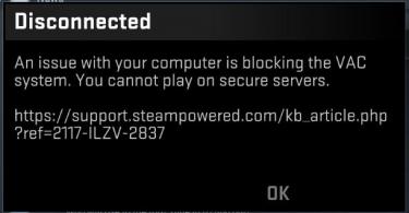Система VAC отключила вас от игры: вы не можете играть на защищённых серверах