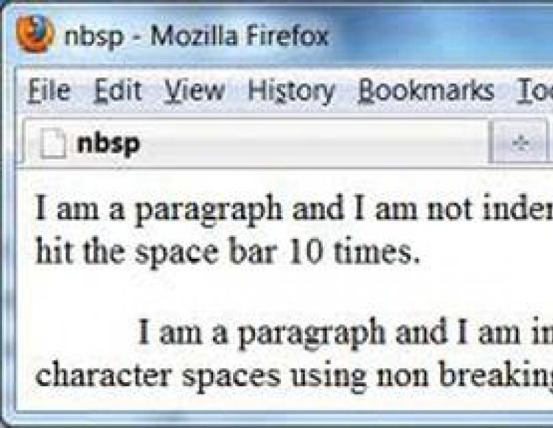 Неразрывный пробел в html. Использование пробельных символов для форматирования кода HTML, неразрывный пробел и другие спецсимволы (мнемоники)
