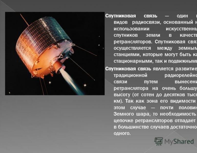 Транспортная связь_TESTY_FBO. Спутниковая связь один из видов радиосвязи, основанный на использовании искусственных спутников земли в качестве ретрансляторов