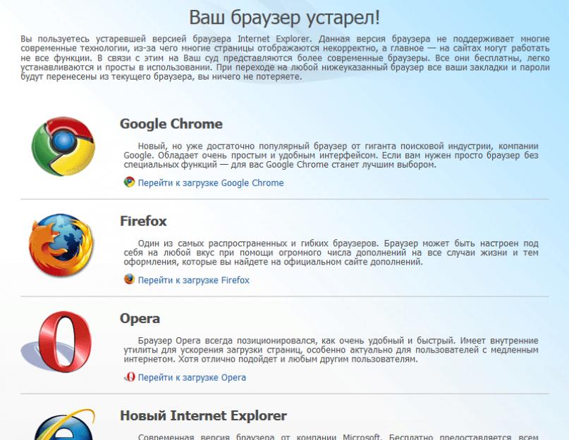 Этот браузер устарел и больше не безопасен. Уведомление о том, что браузер устарел