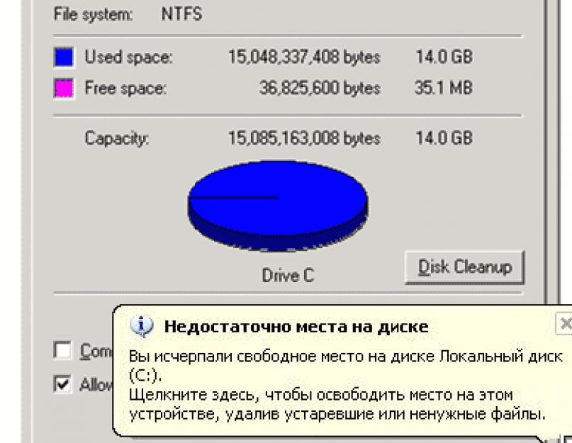 Нет памяти на диске с. Прочая очистка вручную
