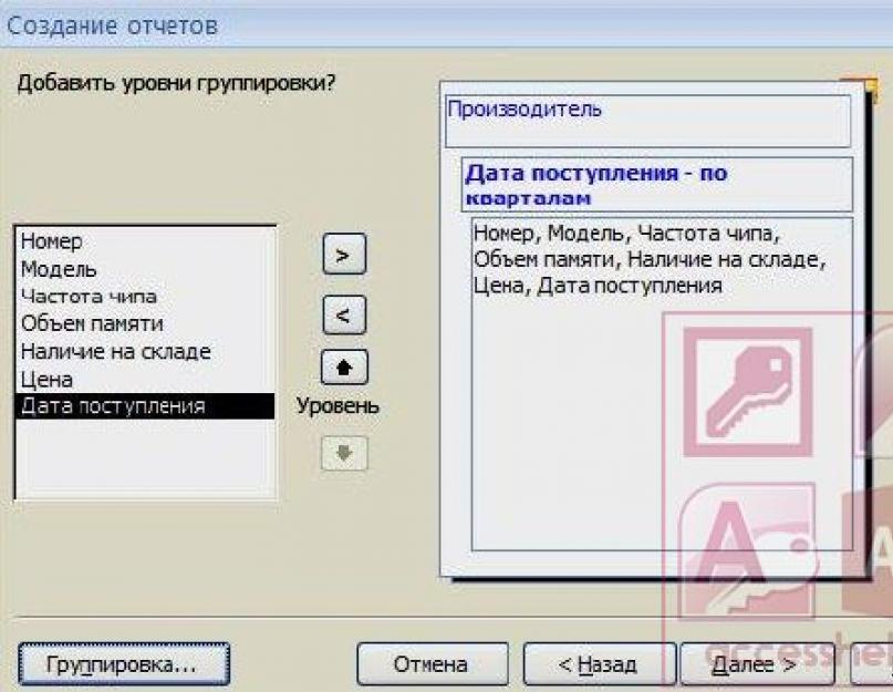 Отчет в бд ms access предназначен для. Группировка записей при помощи мастера отчетов